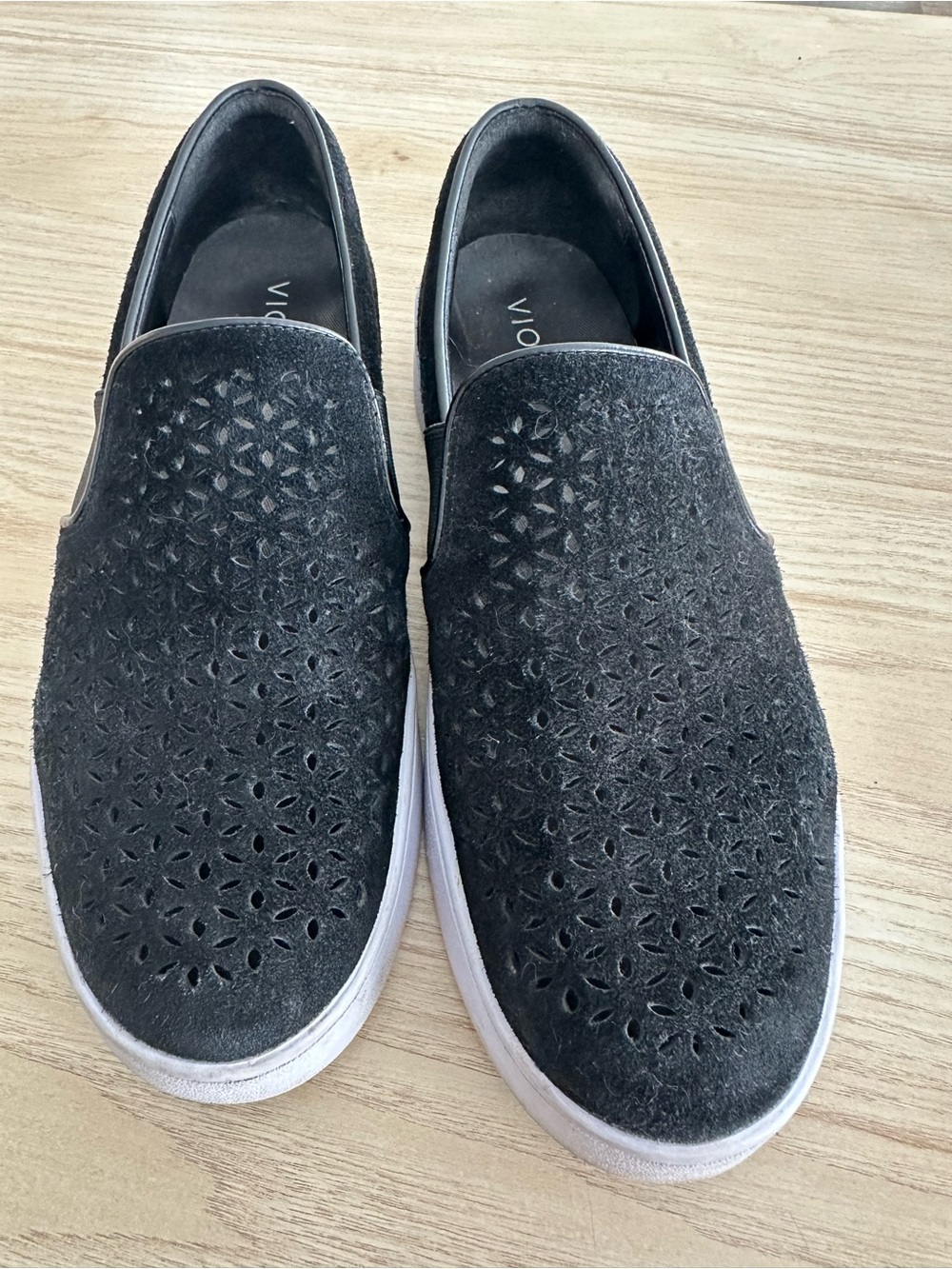 Vionic Black Perforated Slip-On Sneakers with White Sole
